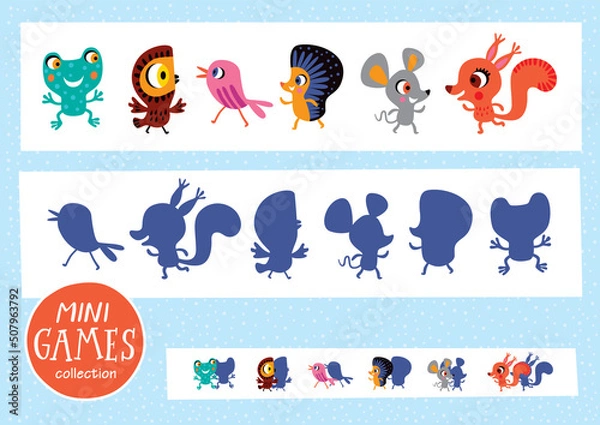 Fototapeta Find the correct shadow. Mini games collections. Forest animals.