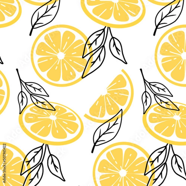 Fototapeta Pattern with lemon slices. Vector illustration.Doodle style.Seamless pattern with lemons.