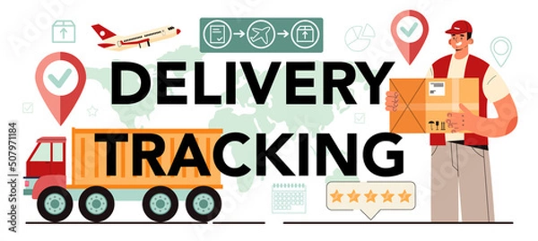 Fototapeta Delivery tracking typographic header. Transportation and distribution,