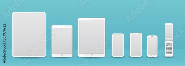 Obraz Smart device, mockup, vector illustration set, スマホとタブレットと携帯電話