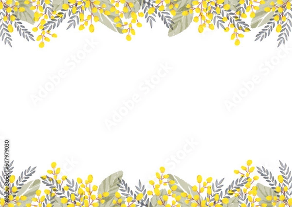 Fototapeta ミモザの水彩イラストフレーム