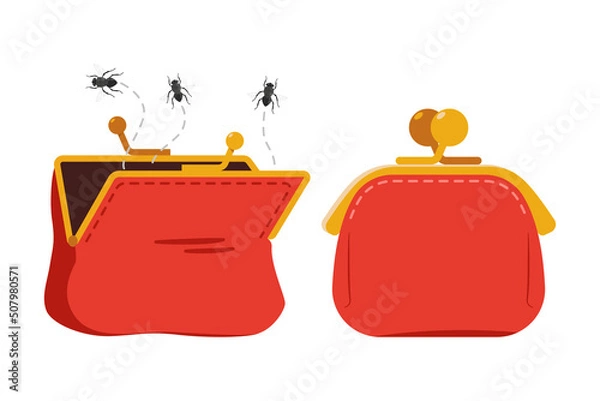 Obraz Empty and full wallet vector cartoon concept illustration isolated on a white background.