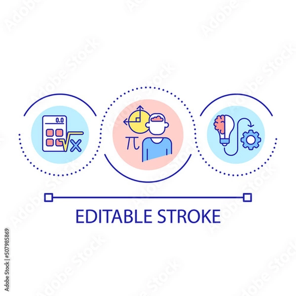 Fototapeta Math skills for programming loop concept icon. Algebra and arithmetic. Software development abstract idea thin line illustration. Isolated outline drawing. Editable stroke. Arial font used