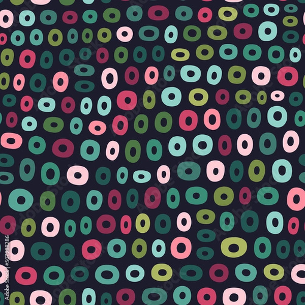 Fototapeta Abstract vector seamless pattern with colored circles. Hand drawn repeated texture with multicolored dots. Simple geometric print for textile, fabrics and wrapping paper