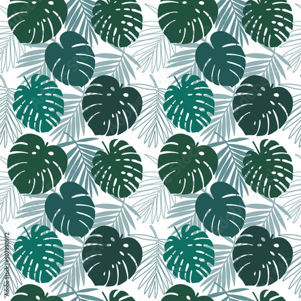 Obraz Seamless pattern with tropical leaves. Monstera. Vector graphics.