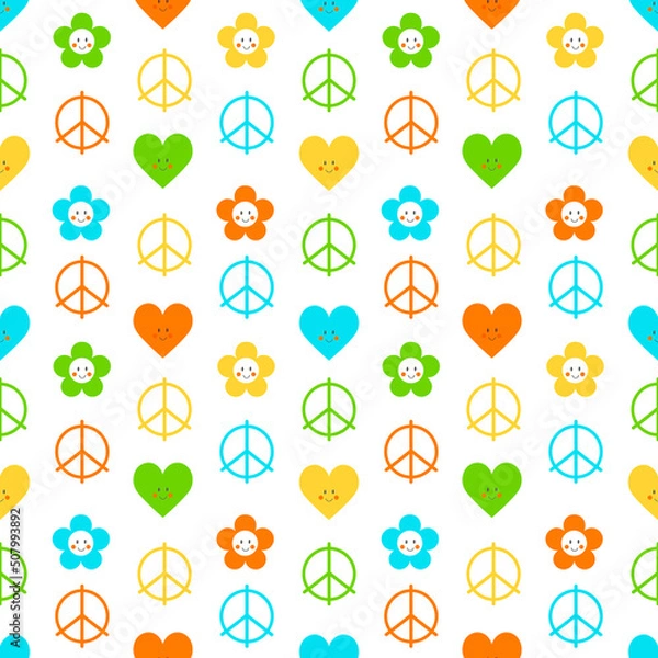 Fototapeta Peace flat vector seamless pattern. Multicolored Peaceful background
