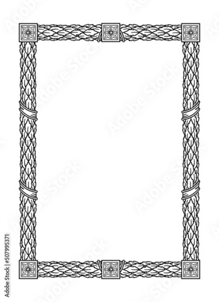 Fototapeta Vector ancient Rome vintage vertical frame of laurels leaves, ribbon and flower rosettes