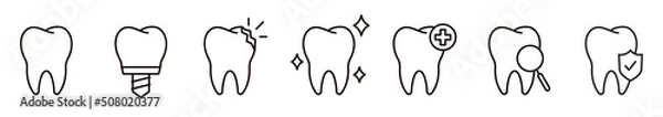 Obraz Tooth line icon set. Dental clinic logo. Clean teeth. Vector EPS 10