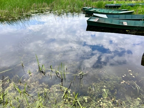 Obraz Boats on the river. Landscape photography with water reflection
