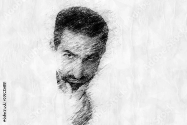 Fototapeta portrait of thoughtful man in pencil drawing style