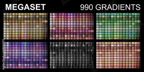 Obraz Gradients Vector set of metallic gradients glossy bright colors backgrounds. Vector gradients swatch  cover design. Gold, bronze, black, chrome, metal, green, purple, pink, gold, turquoise colors