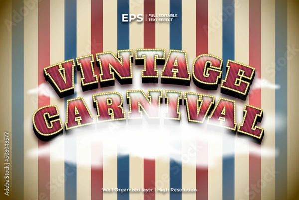 Fototapeta 3d vintage carnival editable text effect in retro style