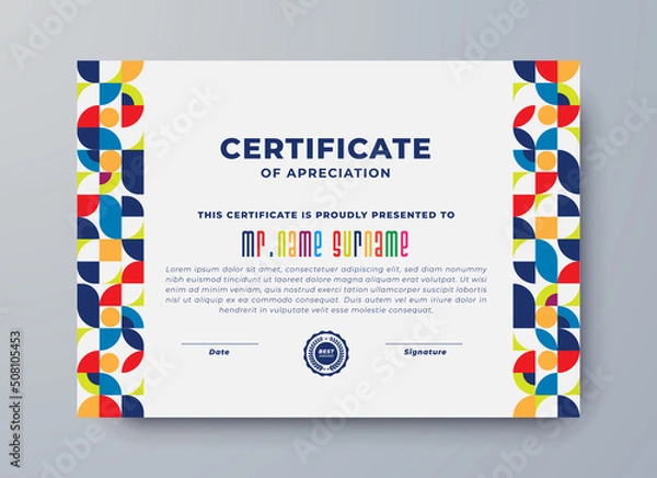 Obraz Certificate abstract geometric template, premium certificate template with multicolor geometric shapes.