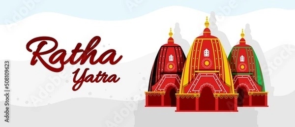 Obraz Ratha yatra festival A chariot with wooden deities of Jagannath, Baladeva and Subhadra. Holiday banner greeting card Vector illustration