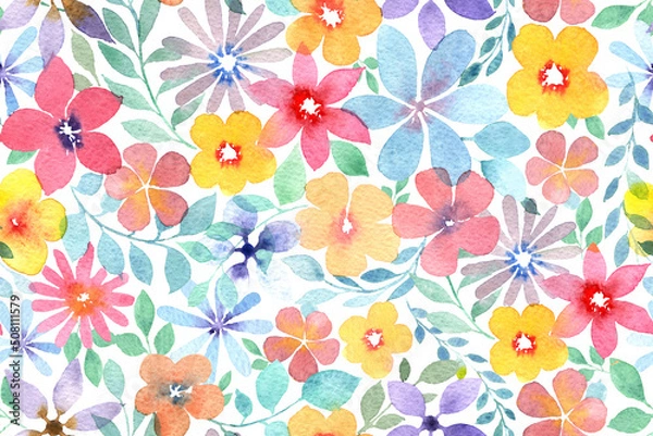 Fototapeta a pattern of flowers of different sizes in pastel shades - illustration