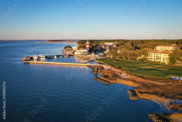 Fototapeta Aerial View of Harbour Town and lighthouse on Hilton Head Island South Carolina