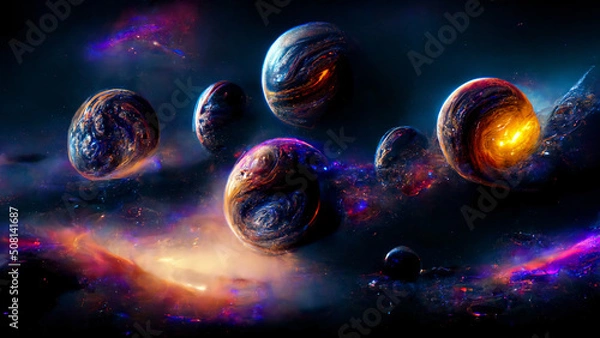 Obraz planets floating in space digital painting
