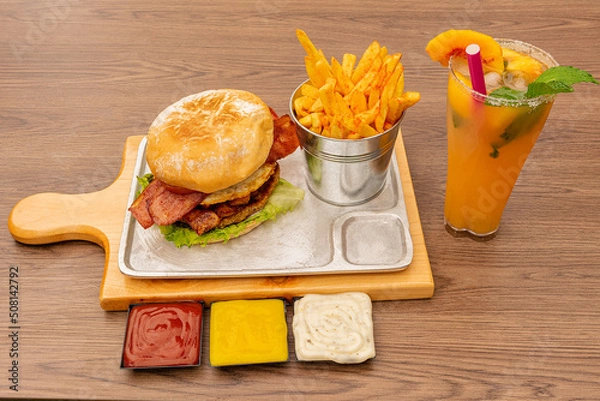 Obraz combo hamburger fries and drink