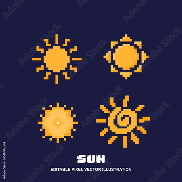 Obraz Pixel sun icon set design vector