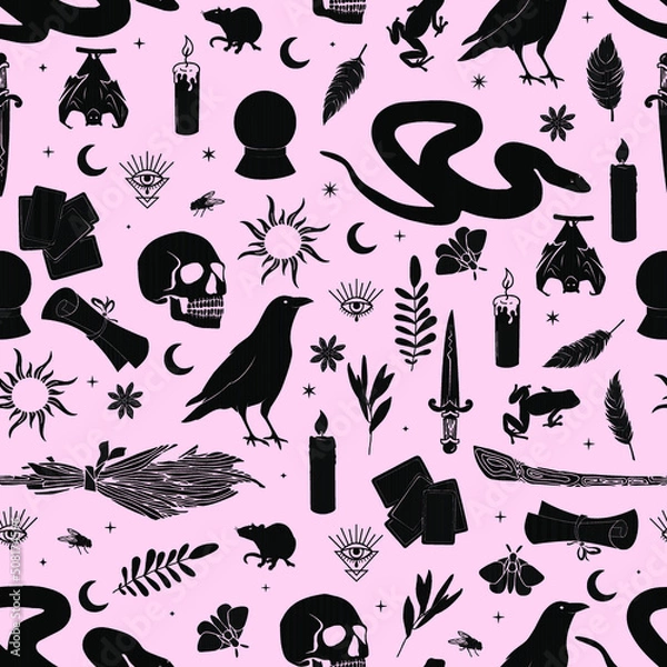 Fototapeta halloween vector seamless pattern witchcraft drawing