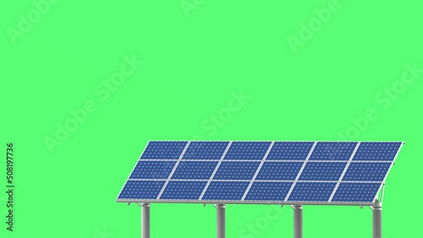 Fototapeta 3D illustration of photovoltaic power station.3D rendering on green background.