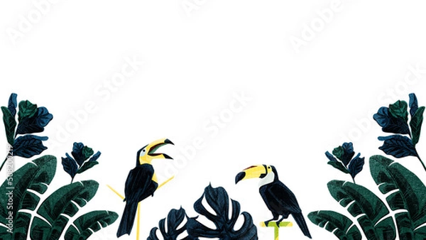 Obraz オオハシのトロピカルフレームイラスト