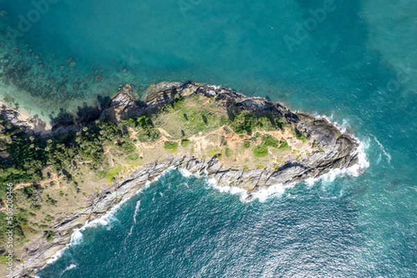 Fototapeta Aerial view Phomthep or Promthep cave icon of Phuket, Thailand. Aerial view Phromthep cave view point at Phuket,