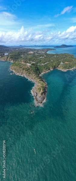 Fototapeta Aerial view Phomthep or Promthep cave icon of Phuket, Thailand. Aerial view Phromthep cave view point at Phuket,