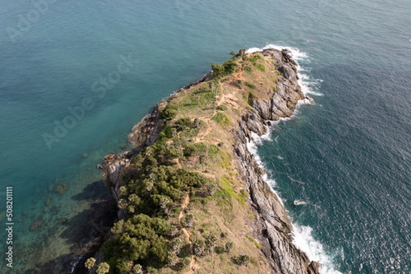 Fototapeta Aerial view Phomthep or Promthep cave icon of Phuket, Thailand. Aerial view Phromthep cave view point at Phuket,