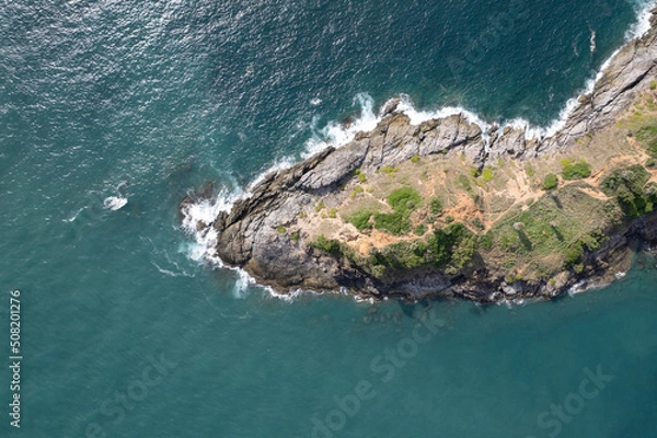 Fototapeta Aerial view Phomthep or Promthep cave icon of Phuket, Thailand. Aerial view Phromthep cave view point at Phuket,