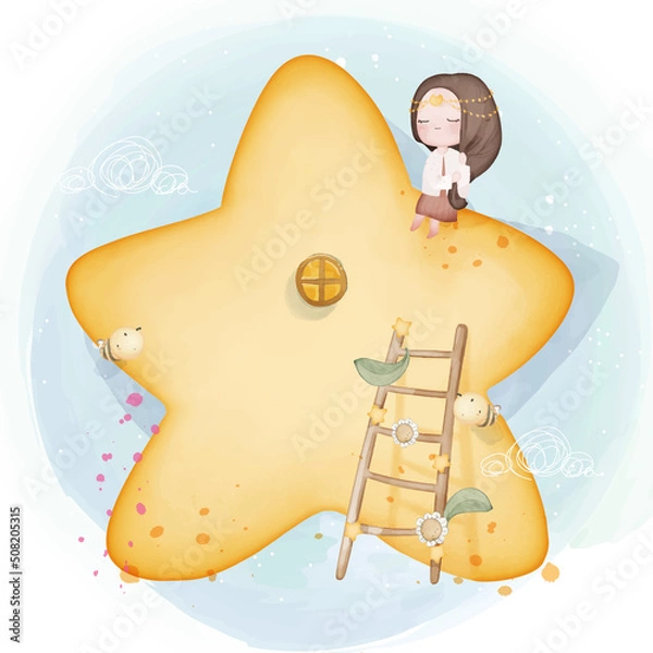 Fototapeta Hand drawn a fairy tale illustrations watercolor style. Vector illustration