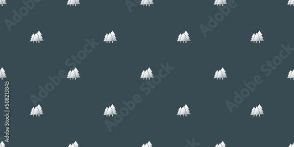 Fototapeta Rows of White Pine Tree Symbols on Grey Background, Seamless Texture for Web, Business and Wrapping Paper - Template in Editable Vector Format