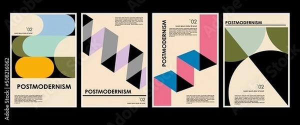 Obraz Artworks, posters inspired postmodern of vector abstract dynamic symbols with bold geometric shapes, useful for web background, poster art design, magazine front page, hi-tech print, cover artwork.