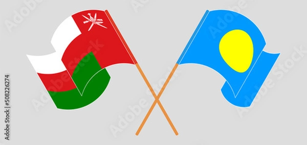 Obraz Crossed and waving flags of Oman and Palau