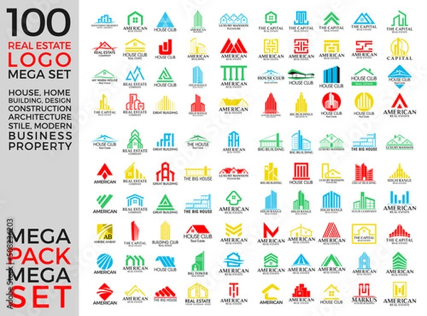 Obraz Mega Set and Big Group, Real Estate, Building and Construction Logo Vector Design Eps 10	
