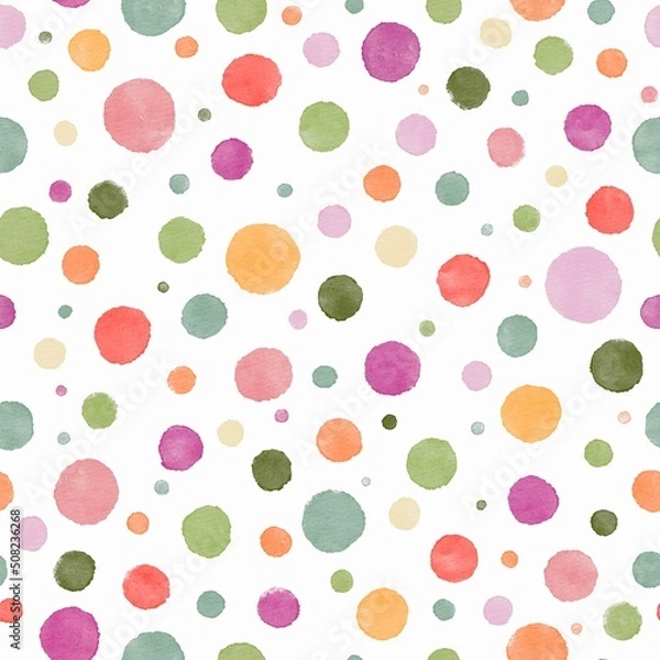 Obraz Watercolor abstract polka dot pattern. Multicolor bright circles. 