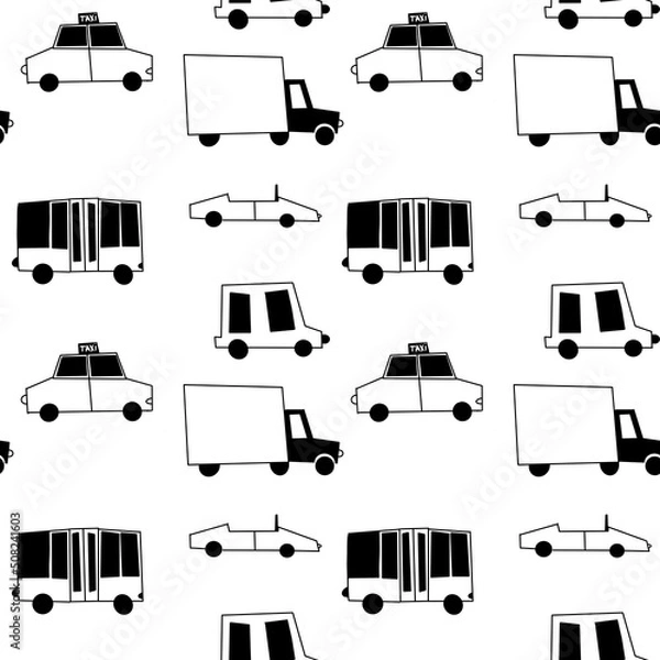 Fototapeta Pattern with black and white different cars