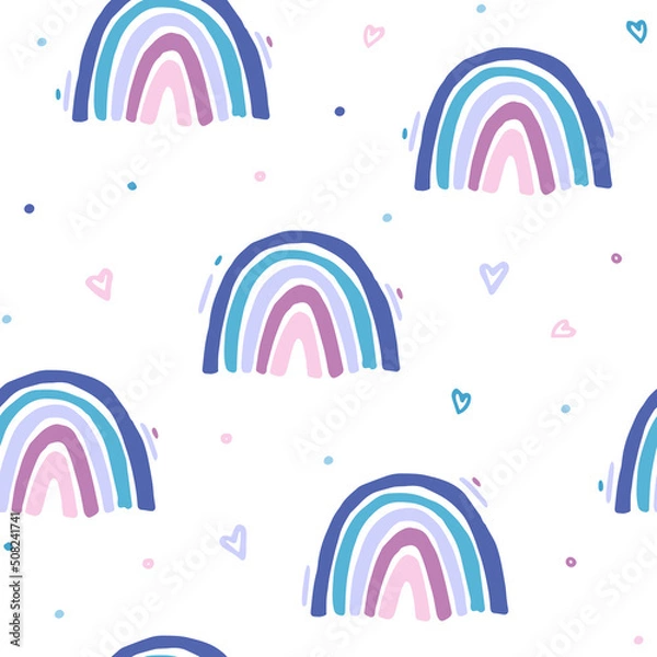 Obraz Vector Hand drawn rainbow background with hearts