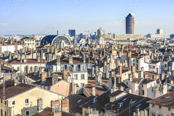 Fototapeta vue des toits de Lyon de la croix rousse