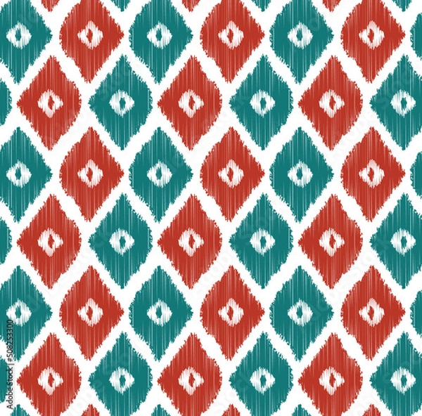 Fototapeta Scribble Style Ikat Diamond Shapes Seamless Pattern Trendy Fashion Colors Minimal Design Perfect for Allover Print