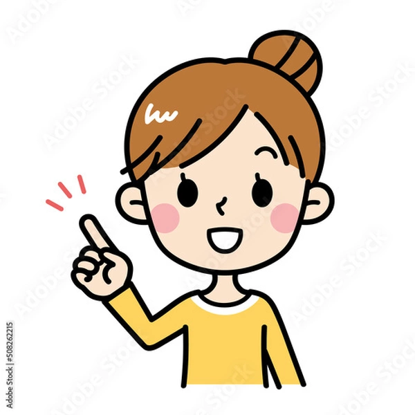 Fototapeta 人差し指を立てる若い女性のイラスト　主婦　お母さん　素材　かわいい　ポイント