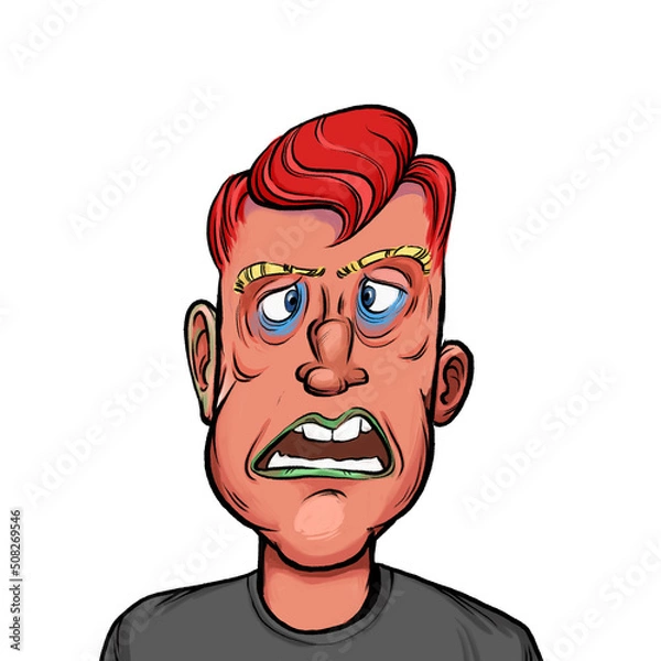Fototapeta Caricature humor illustration of imaginary cartoon person with funny facial expression isolated on white background