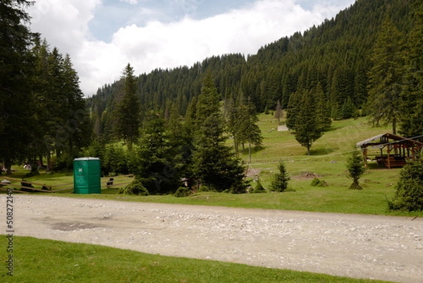 Fototapeta toilet wc near trail mountain trees side