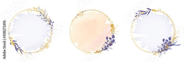 Obraz Wedding, social media, beauty, luxury vector abstract floral botanical round frame banners watercolour hand drawn illustration.