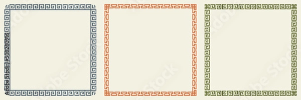 Fototapeta Greek key pattern frame collection. Decorative ancient meander, greece border ornamental set with repeated geometric motif. Vector EPS10.