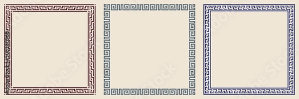 Fototapeta Greek key pattern frame collection. Decorative ancient meander, greece border ornamental set with repeated geometric motif. Vector EPS10.