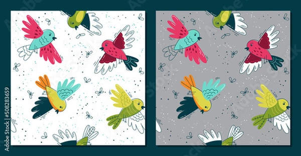 Fototapeta Set baby pattern flat.Set baby pattern with birds. Seamless background for fabric, textile, wallpaper, posters, gift wrapping paper, napkins, tablecloths. Print for kids, children. Children's pattern