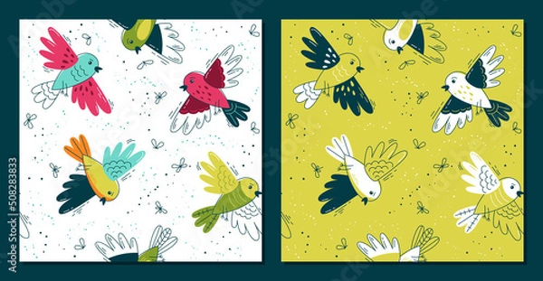 Fototapeta Set baby pattern flat.Set baby pattern with birds. Seamless background for fabric, textile, wallpaper, posters, gift wrapping paper, napkins, tablecloths. Print for kids, children. Children's pattern