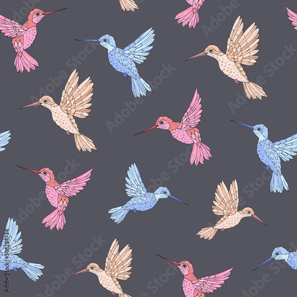 Fototapeta Vector seamless pattern with hummingbird. Decoration print for wrapping, wallpaper, fabric. Seamless vector texture.