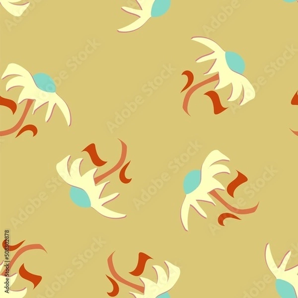 Fototapeta Cream and red flowers vector seamless repeat pattern on beige